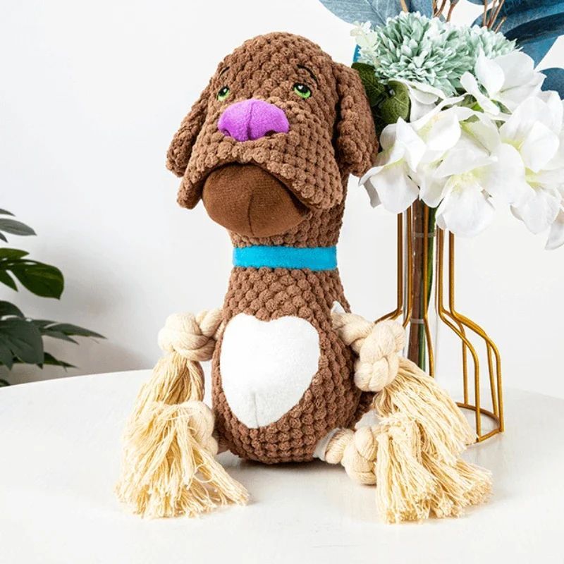 Robustes Hundespielzeug aus Plüsch mit Seil & Quietschfunktion – Für Kauen, Zerren & Training